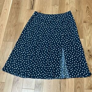 LOFT Navy and White A-Line Skirt with slit!